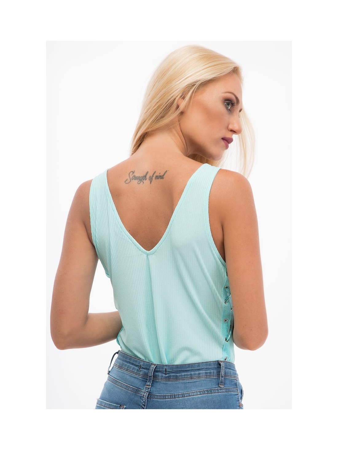 Turquoise bodysuit with ties 3554 - Online store - Boutique